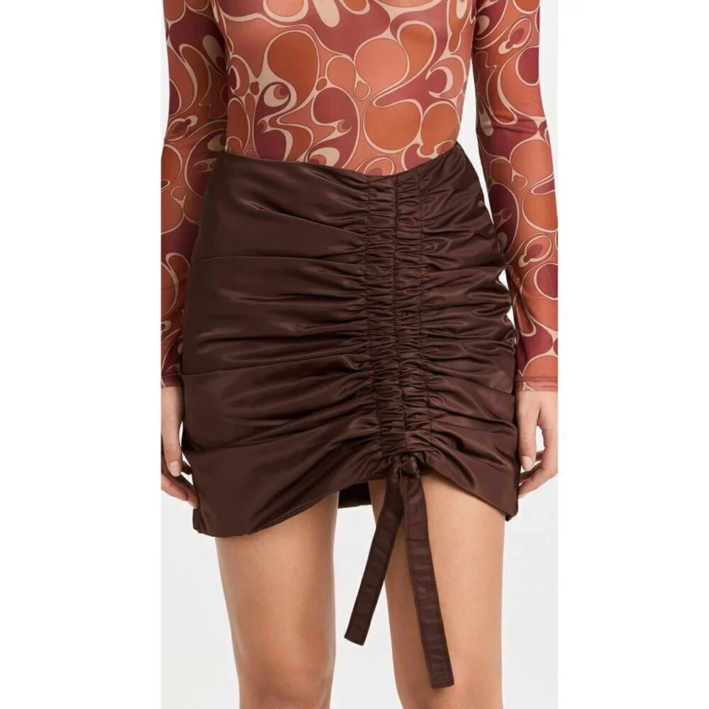 GANNI Ruched Shell Mini Skirt In brown - Picture 3 of 8